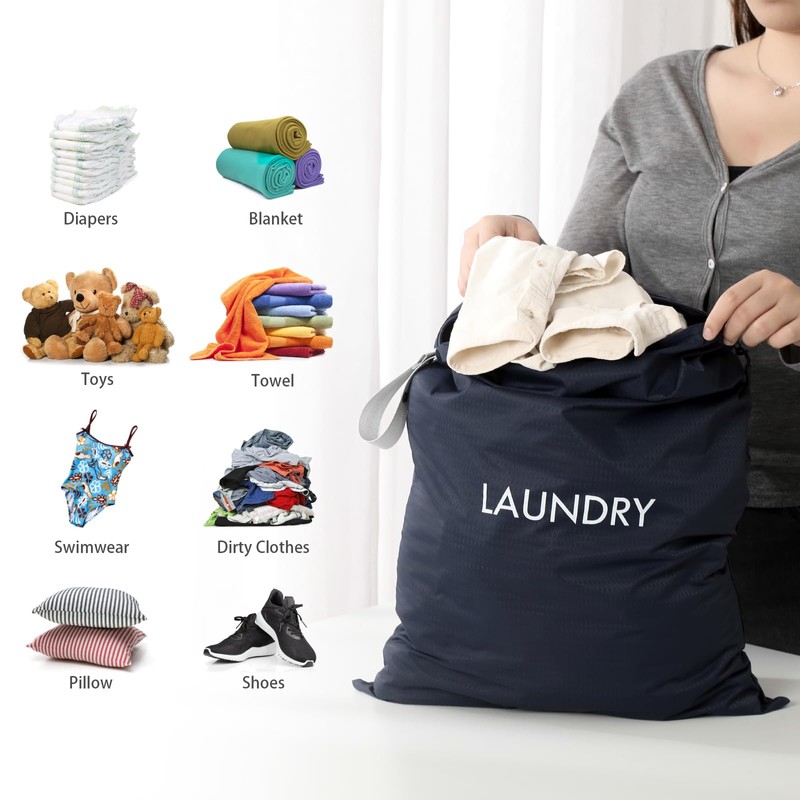 Missboy Travel Laundry Bag, 2 Pack Waterproof Dirty Clothes Organizer,