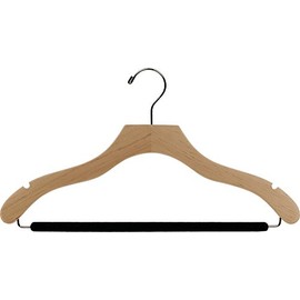 The Great American Hanger Company Wavy Wood Suit Hanger w/Velvet Non-Slip Bar, Box of 100 Space Saving 17 Inch Hangers w/Natural Finish & Chrome Swivel Hook & Notches for Shirt Dress or Pants