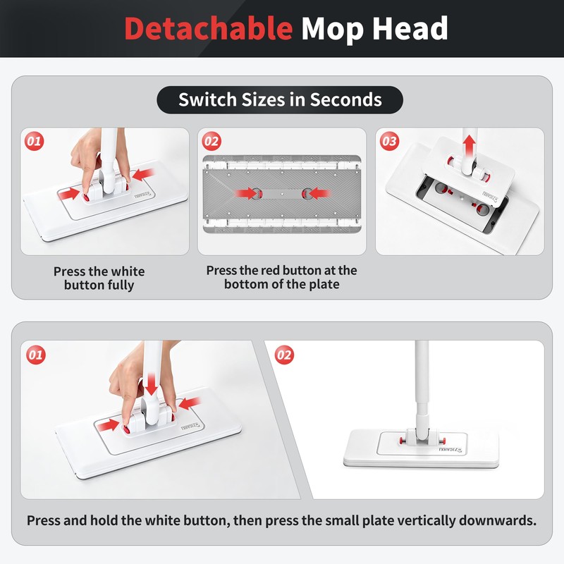 2-in-1 Dual Size Hands Free Flat Mop, Snap Grip Mini