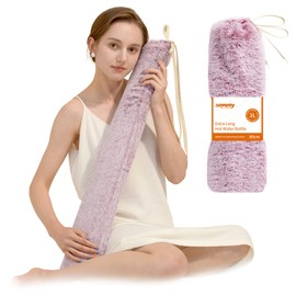 samply Long Hot Water Bottle with Cover Fluffy Large Hose 3 Litre Long Hot Water Bottle with for Tying Around Bed Bottle for Women Men (Purple)