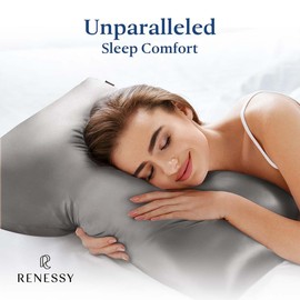 RENESSY Organic Silk Pillowcase 50 x 70 cm - 100% Organic Mulberry Silk, 22 Momme, Naturally Hypoallergenic, Promotes Hair and Skin Health, 1 Piece (Graphite Grey)