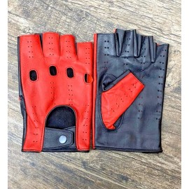 AK MANI USA Driving Gloves Fingerless Car Motorcycle Real Leather Police Driver 2 Tone H-4 - L