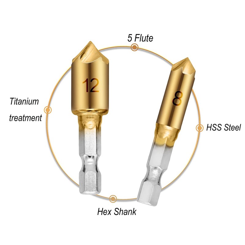 6-Piece HSS Countersink Drill Bit Set 90 Degree Chamfer Countersink