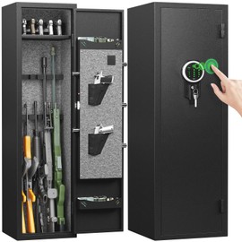 5-6 Biometric Rifle Gun Safe, Large Gun Cabinet for Home Rifles and Shotguns, Quick Access Fingerprint Gun Safe with LED Light and Removable Shelf