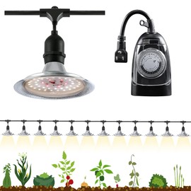 Espird Outdoor LED Grow Light with Timer, 12-Light Full Spectrum Grow Light Strip, Waterproof Plant Lamps, UL Certified String Grow Lights for Greenhouse Garden, 41FT Light for Veg Seedling Flower