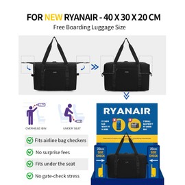 ECOHUB Ryanair Hand Luggage Bag 40 x 20 x 25 cm, Perfect for Ryanair Travel Bag, Hand Luggage, Aeroplane 40 x 30 x 20, Pack of 2 Foldable Travel Bag, Black (black-1)