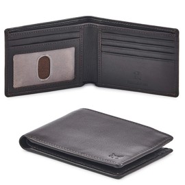 Real Leather Mens Bifold Wallet RFID Blocking Slim Minimalist Front Pocket - Thin & Stylish with ID Window in Gift Box (Nappa, Dark Chocolate)