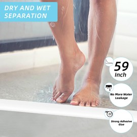 Zibian Shower Threshold Water Dam, Collapsible Shower Water Guard, Self-Adhesive Silicone Waterproof Shower Water Blocker, Shower Splash Guard for Bathroom, Kitchen, Countertop (59inch,White)