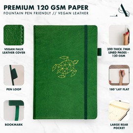 A5 Notebook by Avocado and Spice® - A5 Journal Notebook Journals for Women and Men - Travel Journal Hard Back Notebook Lined A5-200 Thick Pages (Green, Lined)