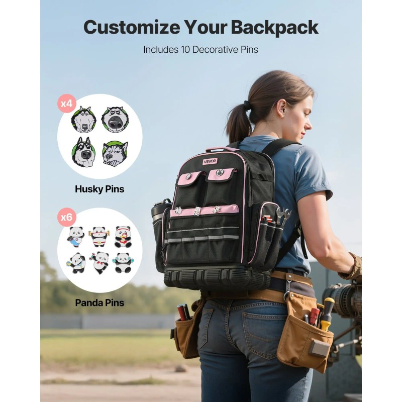 Jobsite Backpack 56 Pockets Tear Resistant Electrician Tool Bag Water