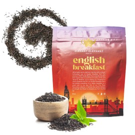 The Elegant Elephant English Breakfast Tea – Energizing Organic Herbal Black Tea Leaves – Loose Leaf Tea for Good Digestion and Metabolism – Hot or Iced Drink, Resealable 4oz Pouch