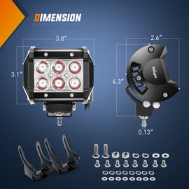 Nilight 4 inch Red LED Light Pod Spot Driving Fog Light 2PCS 18W Off Road Fishing Hunting Emergency Safety Signal Deck Trailer Hunting Lighting for UTV Pick-up Van Boat Tractor