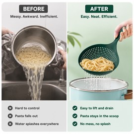 Large Scoop Colander Strainer for Cooking – Heat-Resistant Plastic Slotted Spoon for Pasta, Vegetables & Draining
