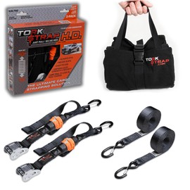 TorkStrap HD750 Bundle | 14' x 1.5'' Heavy Duty Spring Loaded Tie Down Straps with Carry Bag - 2,250LB Max Load - Just Pull Alternative to Ratchet Straps - Integrated Soft Loops (2-Pack)