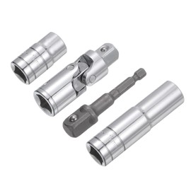 sourcing map Socket Accessory Set, 14mm Shallow and Deep Socket Universal Joints 1/4" Hex Shank Impact Adapter with 1/2" Drive