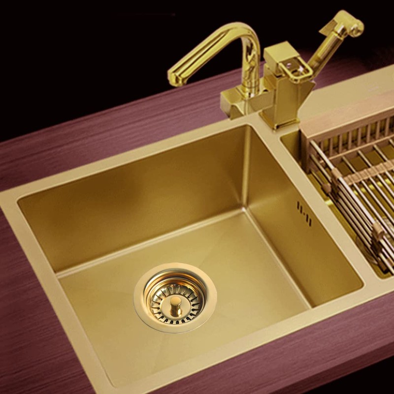 Talea SUS304 Stainless Steel Sink Strainer Basket Valve, Shiny Gold