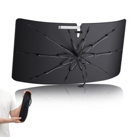 ジャストフィット LANTU スズキ スペーシア 3代目用 サンシェード 傘型 折りたたみ式 曲がる傘柄 断熱 UVカット MK54S型 車用サンシェード フロント ワンタッチ 収納 暑さ対策 mk94s 日よけ シェード アクセサリー 収納ポーチ付き 10cm露先が折れる可能