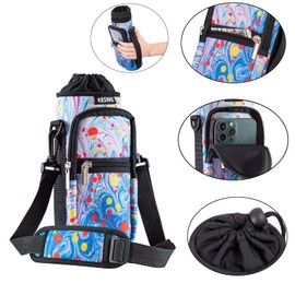 Kbsing Water Bottle Carrier Holder Sling Bag Sleeve 25oz 32oz Crossbody Water Bottle Case Cover with Strap Pockets for Men/Women Walking Hiking Camping (25 oz, BS25-03)