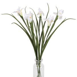 INSUNSIX 5 Pcs Fake Iris Flowers 26.8” White Silk Irises Flowers Artificial Iris Decor for Kitchen Table Vase Wedding Party Aisle DIY Office Home Living Room Decoration(White)
