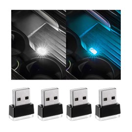 Yourkar 4 PCS USB LED Car Interior Atmosphere Lamp, Plug-in USB Interface Trunk Ambient Lighting Kit, Night Led Decoration Mini USB Light, Universal Interior Car Accessories (White+Ice Blue)