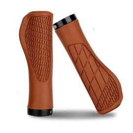 Bicycle Grip, Handle Grip, Cross Bike, Ergonomic Design, Anti-Slip, Shock Absorption, Durable, Universal, Smartphone Grip, Length 5.2 inches (13.3 cm), Curved Design, Medium Softness (Brown)