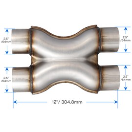 YRAG-PART 2.5 Inch Exhaust X Pipe,Universal Stainless Steel Exhaust X Pipe Exhaust Tip, 2.5" Inlet 12" Long Crossover X Tube