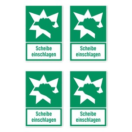 Stickers: 112.5 x 75 mm, Set of 4 – Break Disc – Rescue Sign with Text (German) (Green/White) – Vertical – E008 – DIN EN ISO 7010 / ASR A1.3