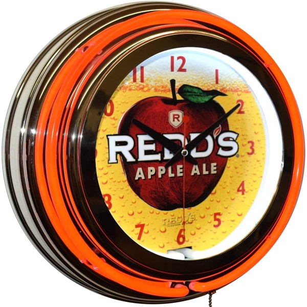 Redd's Apple Ale Beer Logo Red Double Neon Advertising Clock Man Cave Bar Decor