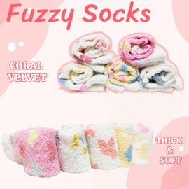Evankin 5 Pairs Womens Fuzzy Heart Socks Soft Plush Fluffy Fleece Sleep Cozy Socks Bulk Valentines Day Gifts(5pairs Valentines Set-3)