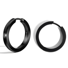 TGNEL Large Black Mens Titanium Hoop Earrings for Sensitive Ears, Fashion Brushed Titanium Earring Hoops for Men Bevel