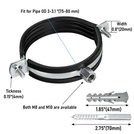 Kodilin 4pcs Heavy Duty Adjustable Pipe Bracket Clamps for 3-3.1 Inch(75-80 mm) OD Pipe with Screws and Expansion Tubing
