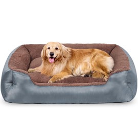 Extra Large Dog Bed, Orthopedic Dog Beds with Sides, Washable Rectangle Soft Calming Pet Bed with Nonskid Bottom, Grey