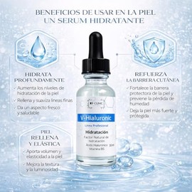 V-Hialuronic, Sérum Hidratante Profesional con Ácido Hialurónico y Vitamina B5, 30ml Uso diario en casa o en cabina spa como complemento de faciales profesionales.