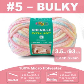 Super Soft Velvet Chenille Yarn for Crocheting and Knitting-Easy to Crochet-Bulky, 3.5oz/93yds of Each Skein-Chunky Plush Yarn for Hand Craft Blanket Ammigurumi DIY (Pastel Rainbow, 3 Pack)