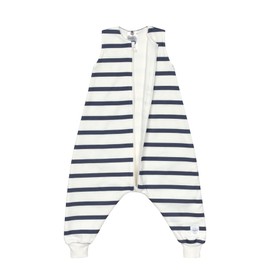 LÄSSIG Children's Sleeveless Sleepsuit, 1.0 Tog, Breathable, Organic Cotton, GOTS Certified, Sleeping Jumper, Striped Milky/Navy, Size 98/104