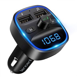 LENCENT Transmisor FM Bluetooth para Auto, Reproductor Música para Carro, Adaptador Bluetooth Coche con Dual USB 5V/2.4A&1A, Soporta Tarjetas SD, Memoria USB, Llamadas Manos Libres, Asistente de Voz