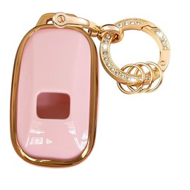 Rilnaewn Keyless Entry Systems for Honda Key Fob Cover Fit for Honda 2022 2023 2024 2025 Civic Accord HR-V Pilot CR-V 5 Buttons Smart Key (Pink-Gold)