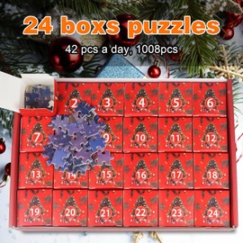 CGVG Christmas Countdown Calendar Advent Calendar 2024 Puzzle 1008 Pieces in 24 Boxes Christmas Calendar Jigsaw for Children Adults Christmas Decoration