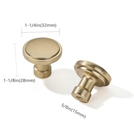 ZAUYX 5 Pack Gold Cabinet Knobs 1-1/4 inch, Jasper Pulls Brushed Brass Solid Dresser Knobs Drawer Knobs Kitchen Cabinet Knobs Single Hole Knob for Cabinets and Drawers Round