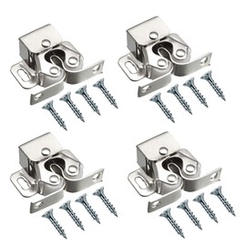 TERF® Heavy Duty Double Roller Catch Latch Silver Furniture Lock including Fixing Screw for Cabinet Kitchen Bathroom Cupboards Wardrobes Drawer Door - Pack of 4