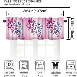 Yearn Jear - Cortina de mariposa con cenefa para ventanas Kithchen, color rosa, mariposas voladoras, bolsillo para barra, cortinas para ventana para recámara, baño, 54 x 18 pulgadas, 1 paquete