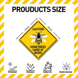 BTHUKO Caution Honeybees Hard At Work 12" x 12" Tin Road Sign, Indoor Outdoor Beekeeping Apiary Theme Shed Garden Home Decor
