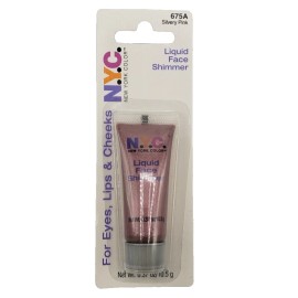 N.Y.C LIQUID FACE SHIMMER FOR EYES,LIPS, CHEEKS 675A SILVERY PINK