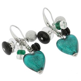 GlassOfVenice Murano Glass Donatella Heart Charms Earrings - Aqua