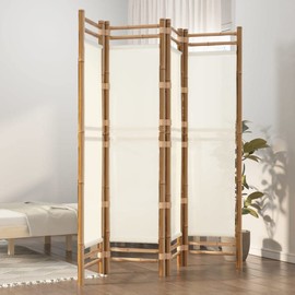 Gecheer Room Divider, Folding 4-Panel Bamboo and Canvas Screen, 63 Inches, for Home, Office, and Living Space