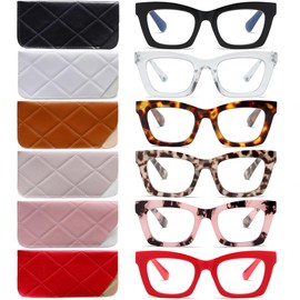 FSRTEP Oprah Style Readers for Women - 6 Pack Stylis Style Reading Glasses with Blue Light Blocking and Spring Hinge +2.0