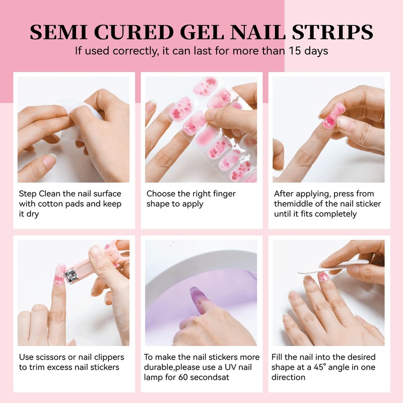Semi Cured Gel Nail Strips Transparent Gel Nail Stickers with