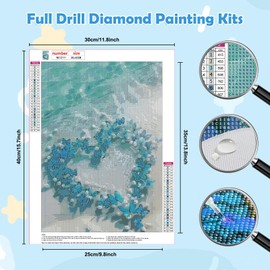 HEIBAGO 5D Diamond Painting Schmetterling, Meer Full Drill Diamant Painting Sets Für Erwachsene Anfänger, DIY Cross Embroidery Diamant Kunst Tier Diamond Art Bilder Für Home Wand Dekor 30 * 40cm