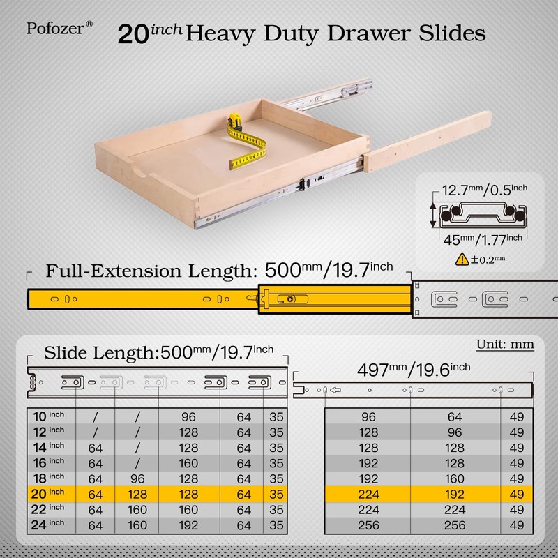 2 Pairs Full Extension Ball Bearing Drawer Slides 10 12
