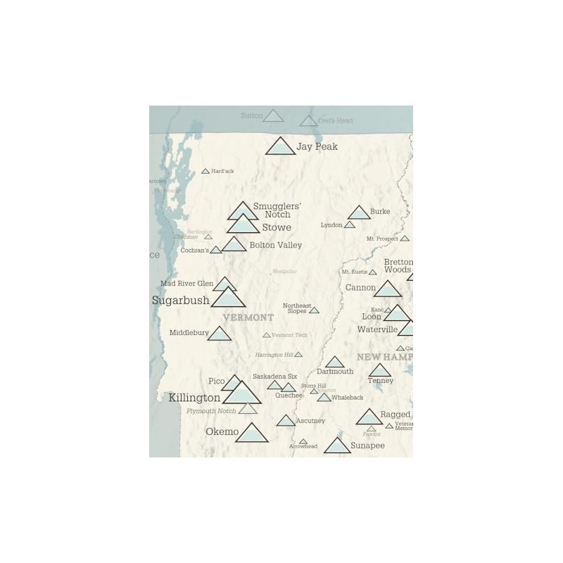 New England Ski Resorts Map 18x24 Poster (Beige & Opal